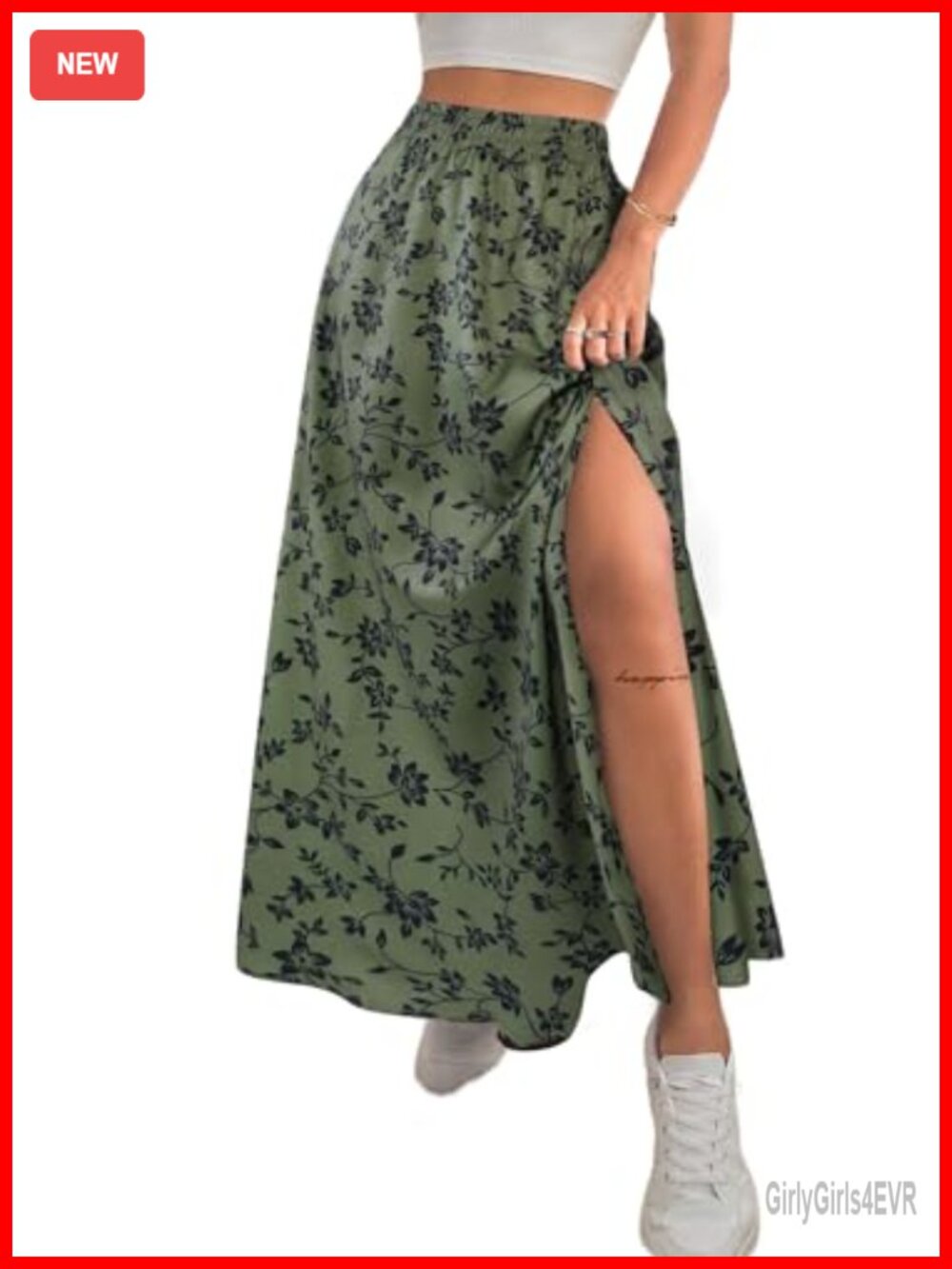 Avanova Women's Boho Floral Slit Maxi Skirt High Waisted A-Line Long